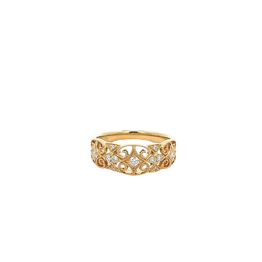 Lady's Yellow 18 Karat Milgrain Accented Wide Band