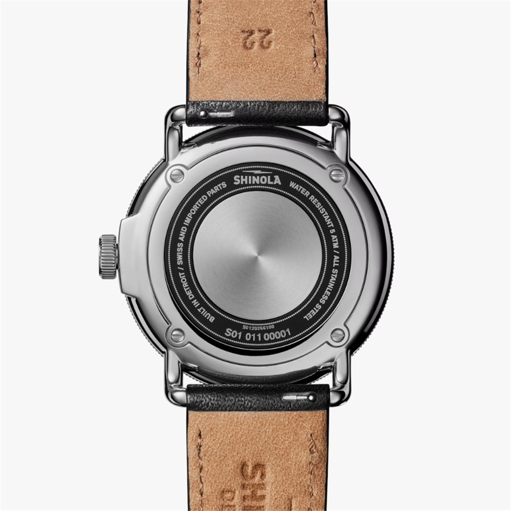 The Canfield Model Watch with Black Face and Black Leather Strap