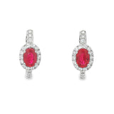 Lady's White 14 Karat Halo Hoops Earrings 2=1.05tw Oval Red Strong Rub