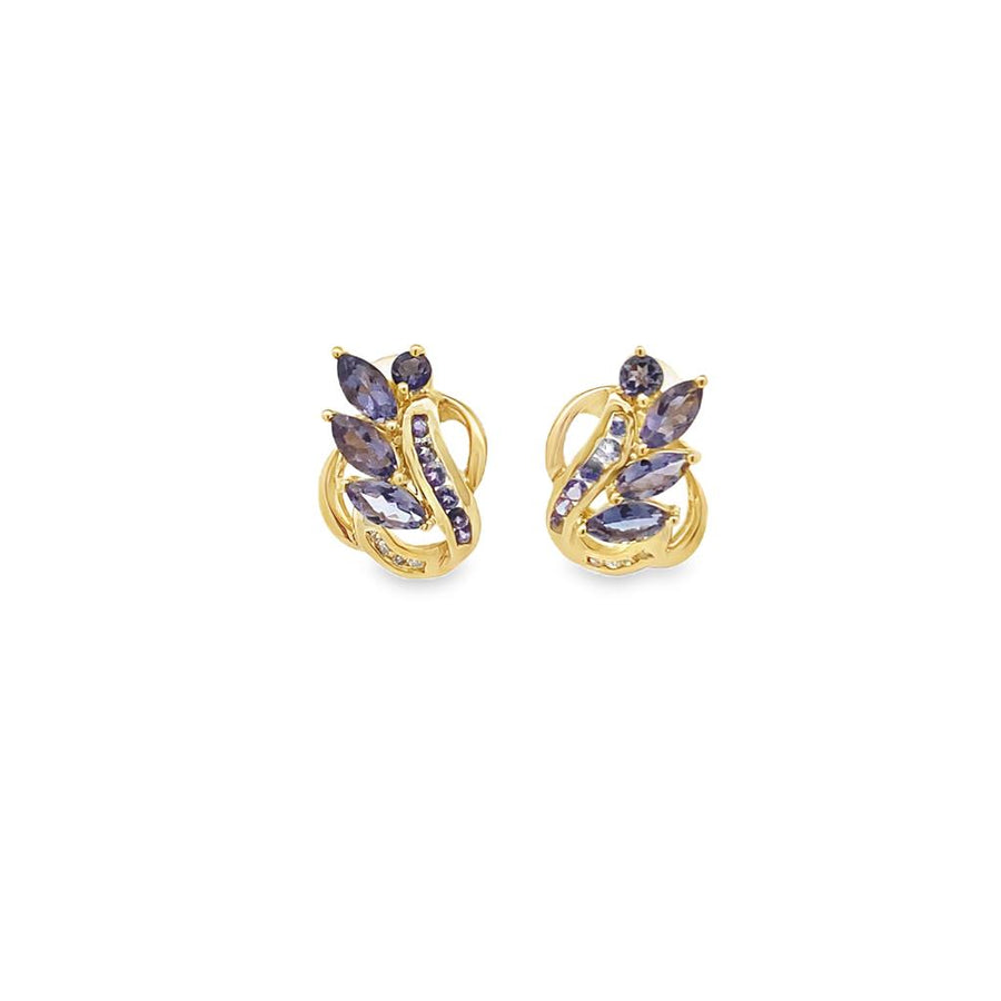 Yellow 14 Karat Tanzanite and Diamond Earrings