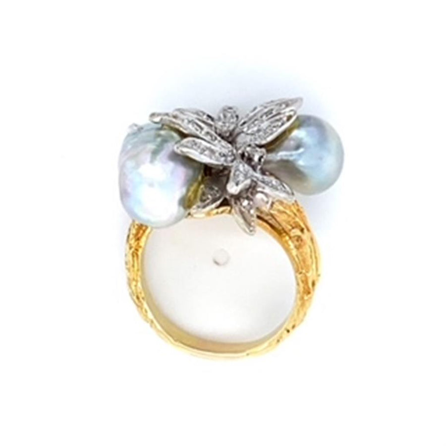 Estate Ladies Silver Pearl Flower-design Ring consisting of two (2) ba