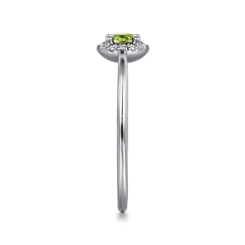 Gabriel & Co. Fashion 14K White Gold Peridot and Diamond Halo Promise Ring