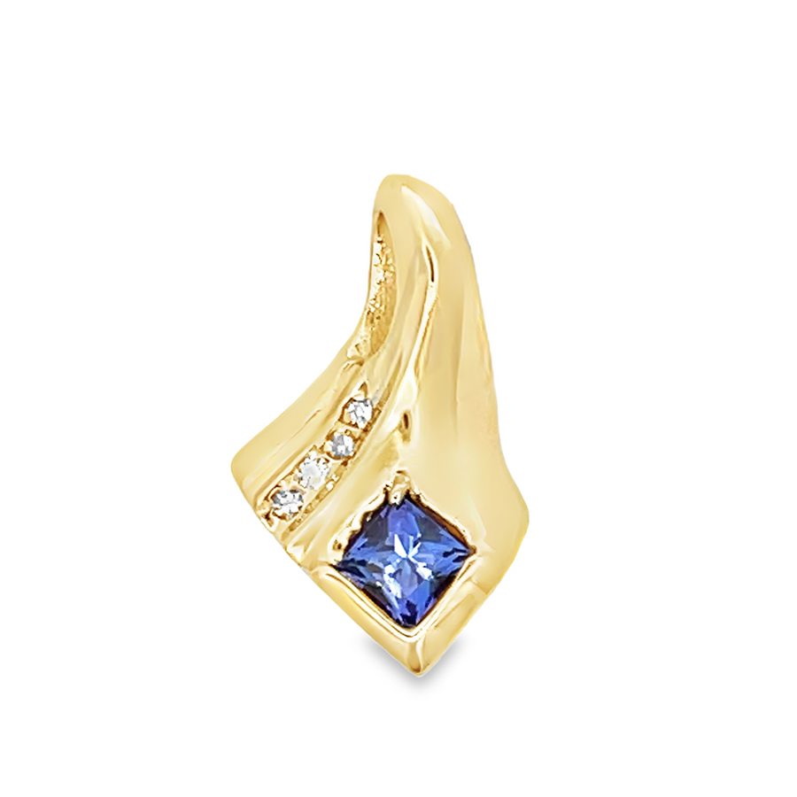 Estate Square Tanzanite & Diamond Pendant