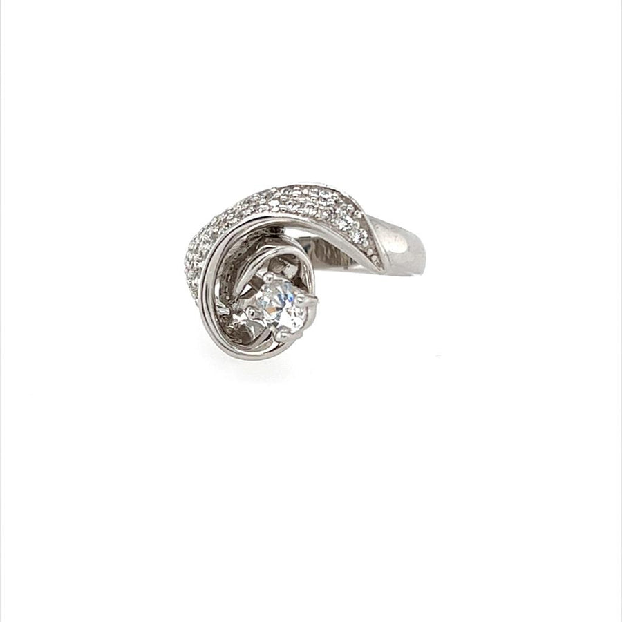 White 14 Karat Swirl Freeform Ring with CZ's Estate Jewelry Gram Weight: 5.42