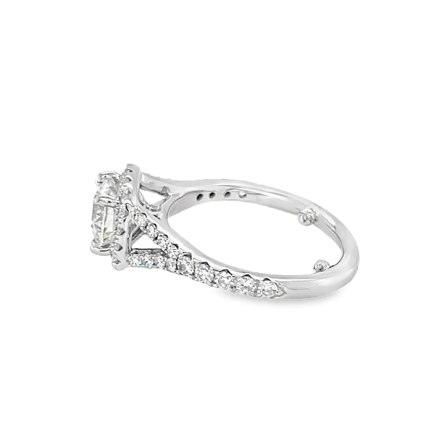 White 14 Karat Cushion Halo Split Band Engagement Ring