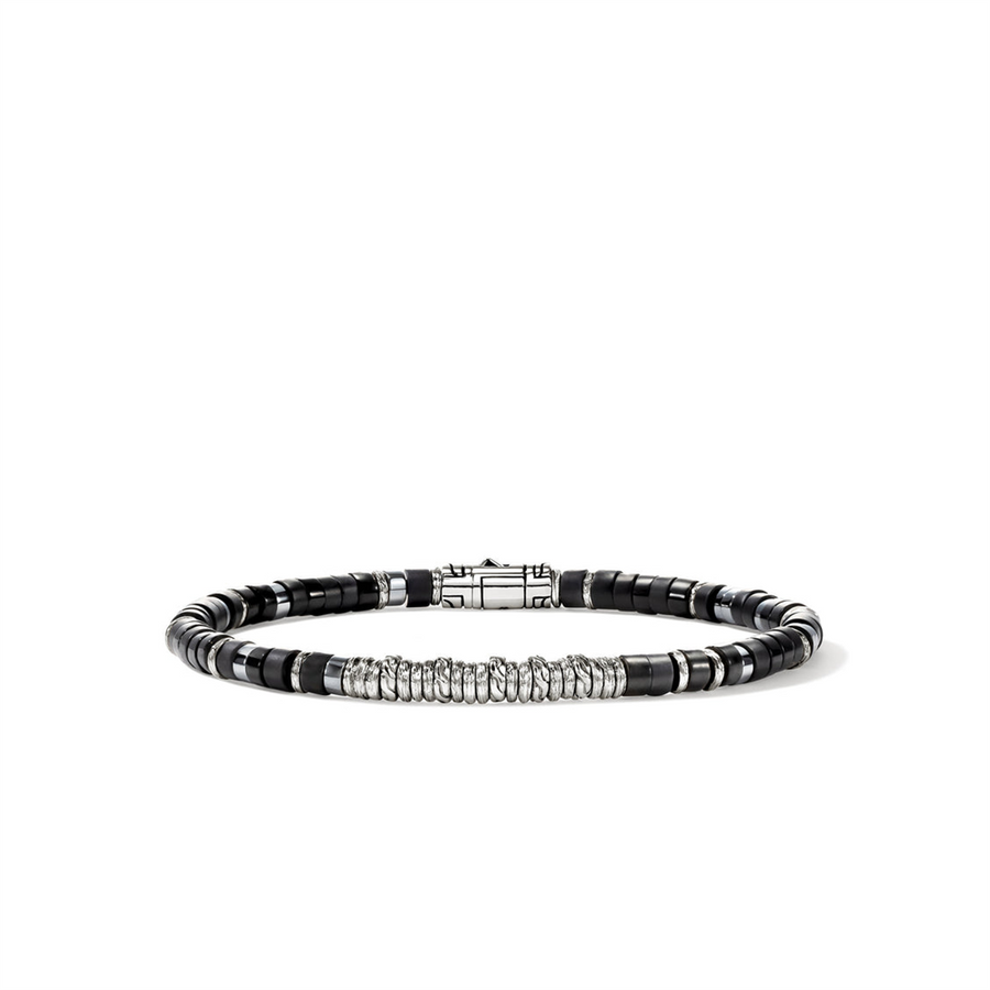 Sterling Silver 4mm Beaded Bracelet John Hardy With = Bead Hematites A