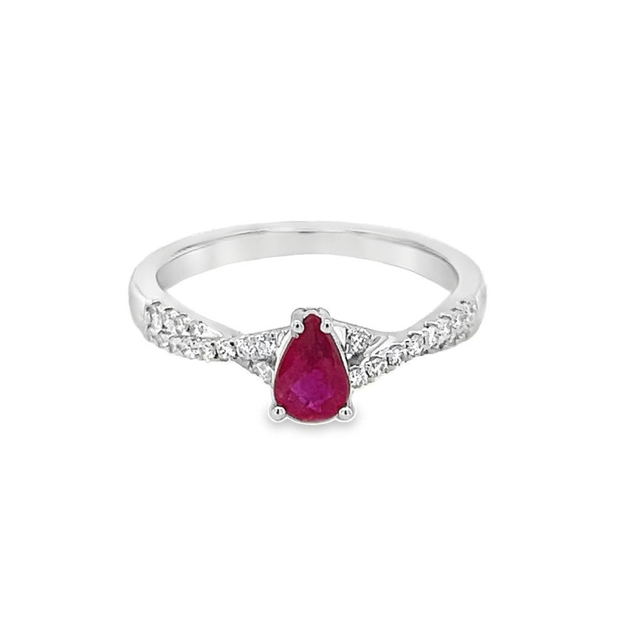 Nelson Lady's White 18 Karat Ruby and Diamond Twist Fashion Ring