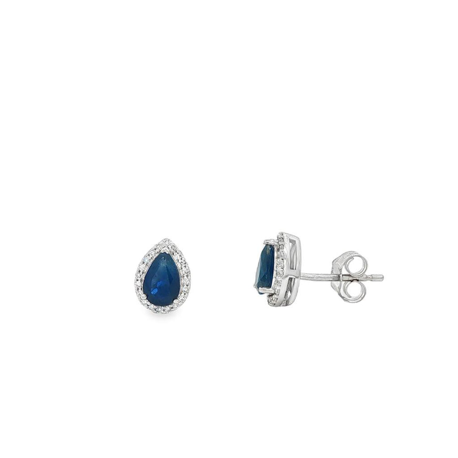 Lady's White 14 Karat Pear Halo Stud Earrings With 2 = 1.06TWT Pear Sa