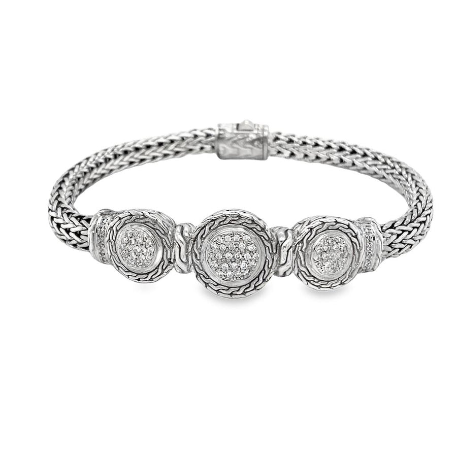 Estate John Hardy Pave Diamond Round Trio Bracelet