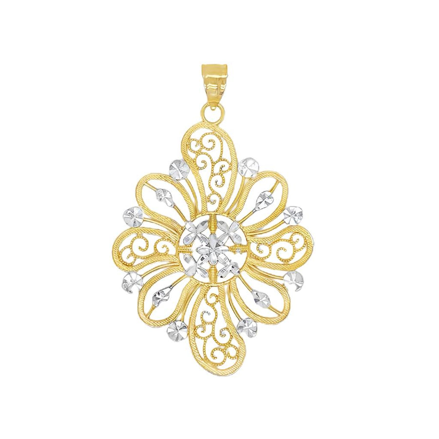 Two-Tone 14 Karat Diamond Cut/Milgrain 60.75X38.65mm Fancy Ornate Flor