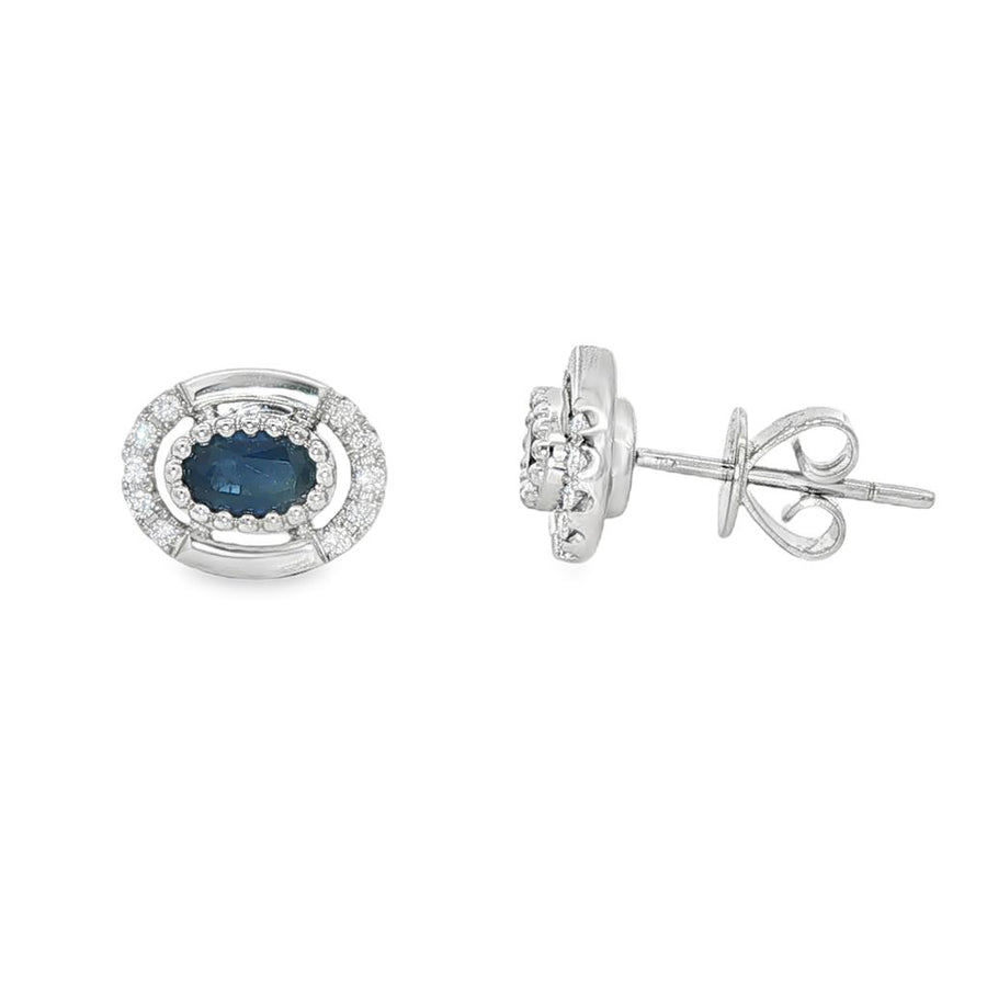 Lady's White 14 Karat Polished/Beaded Accented Halo Stud Earrings 20 =
