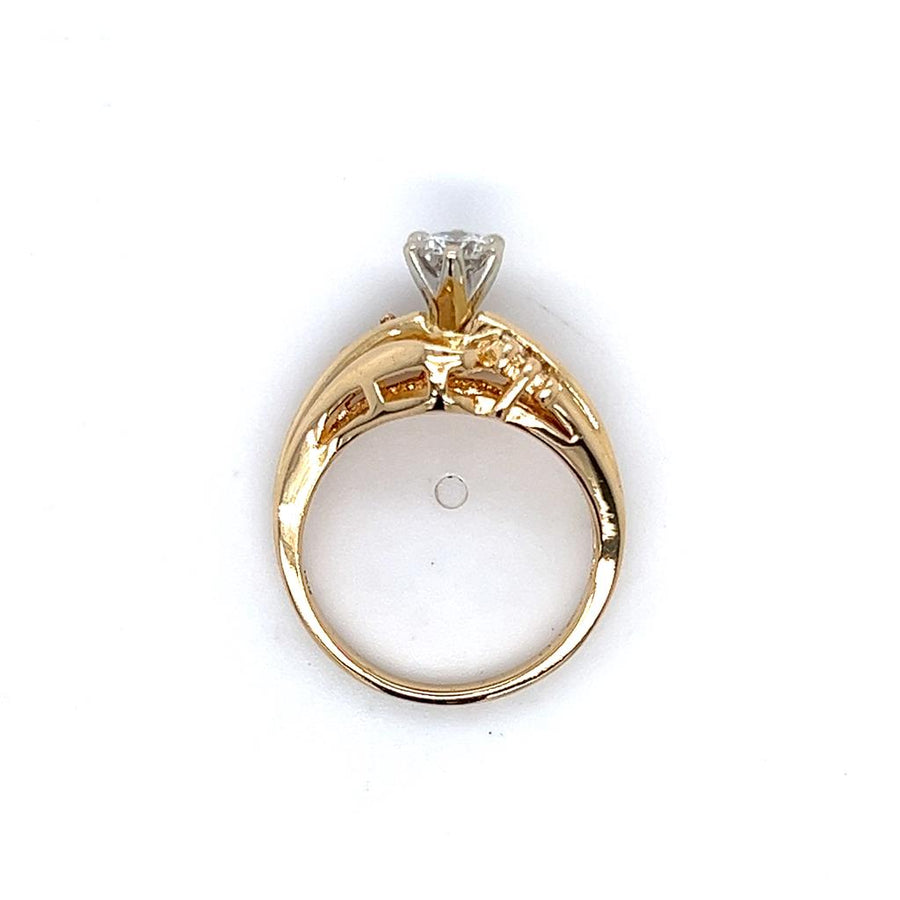 Yellow 14 Karat Round Diamond and Baguette Accent Ring
