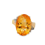 Two-Tone 14 Karat Oval Citrine Ring With 8 RBC Diamonds Estate Jewelry