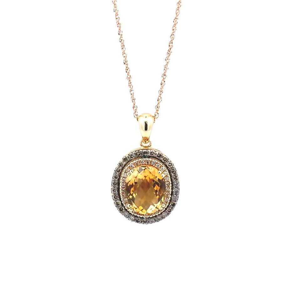 LeVian Oval Citrine and Diamond Halo Pendant