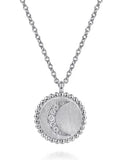 Lady's Sterling Silver Diamond Bujukan Moon Pendant Silver Necklaces L