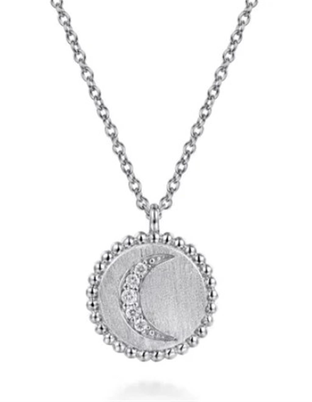 Lady's Sterling Silver Diamond Bujukan Moon Pendant Silver Necklaces L