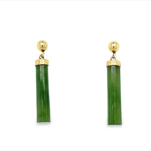 Yellow 14 Karat Jade Drop Earrings Estate Jewelry Gram Weight: 2.9