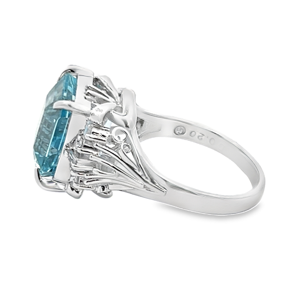 Estate Emerald Cut Aquamarine & Diamond Ring