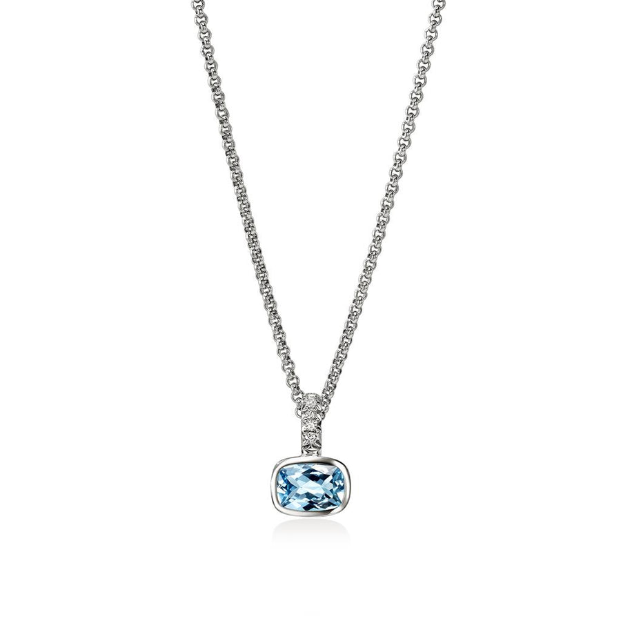 Sterling Silver East-West Bezel Drop Diamond Pave Pendant On A 1.5Mm R