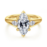Lady's Yellow 14 Karat 3 Stone Claw Prong Semi-Mount Ring Size 6.5 2 =