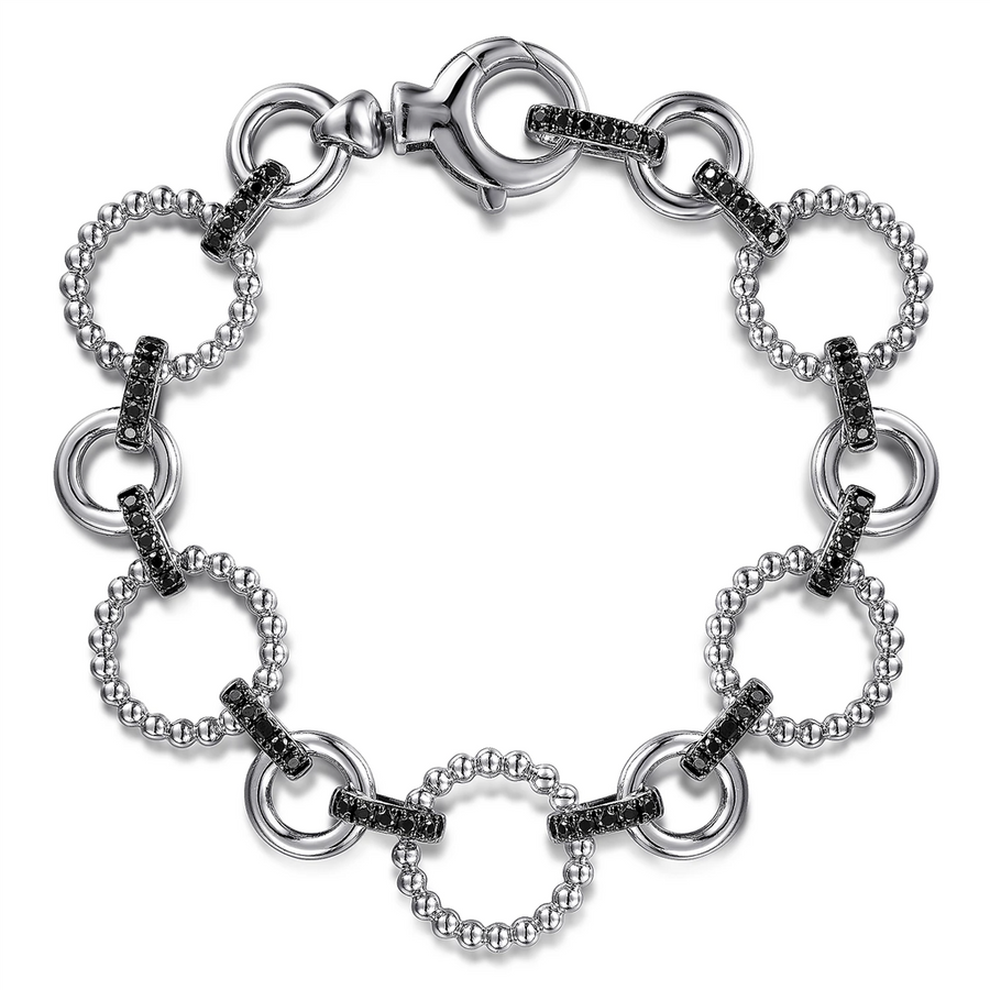 Gabriel & Co. Silver 925 Sterling Silver Black Spinel Bujukan Link Tennis Bracelet