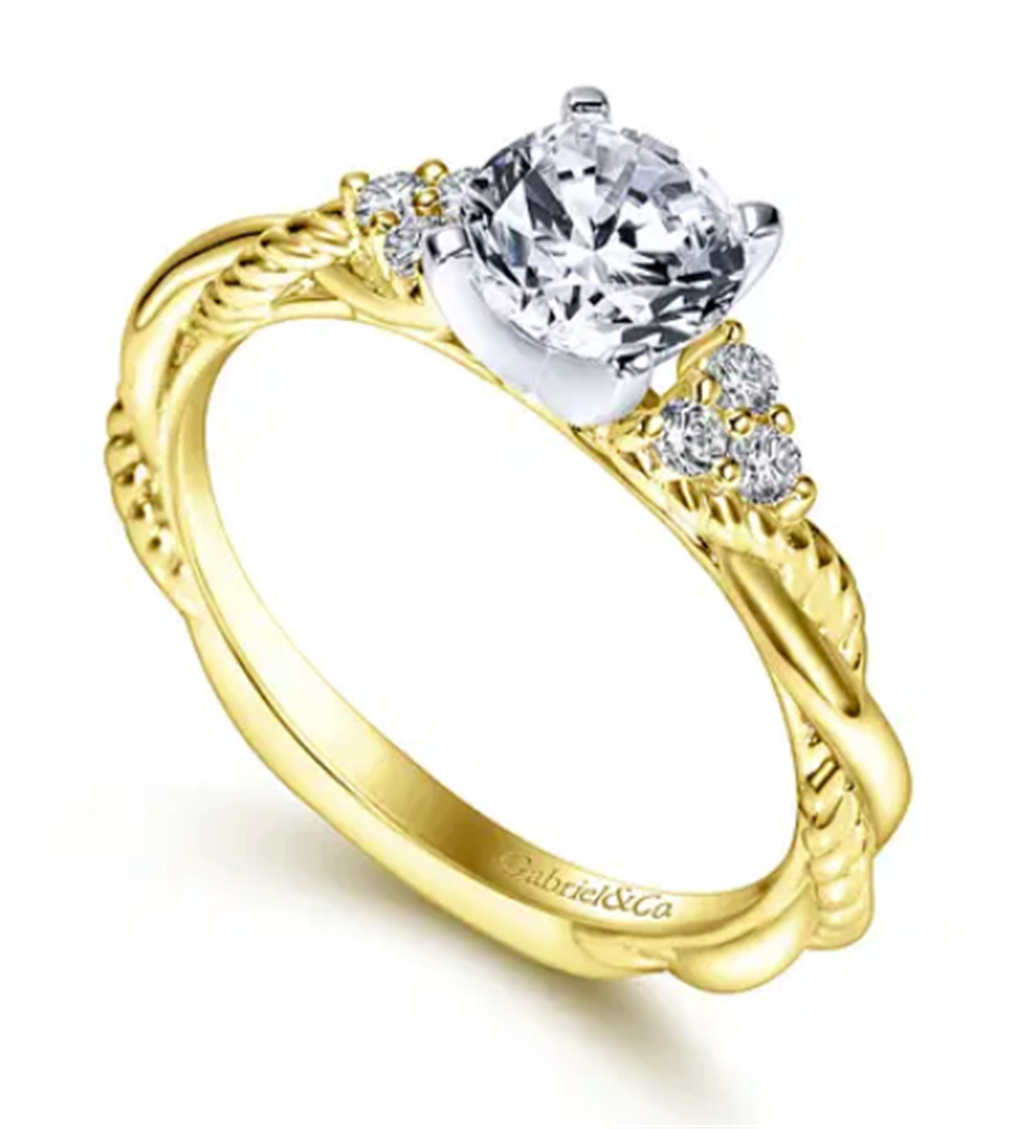 Gabriel & Co Two-Tone Twisted Rope Diamond Cluster Engagement Ring Mounting