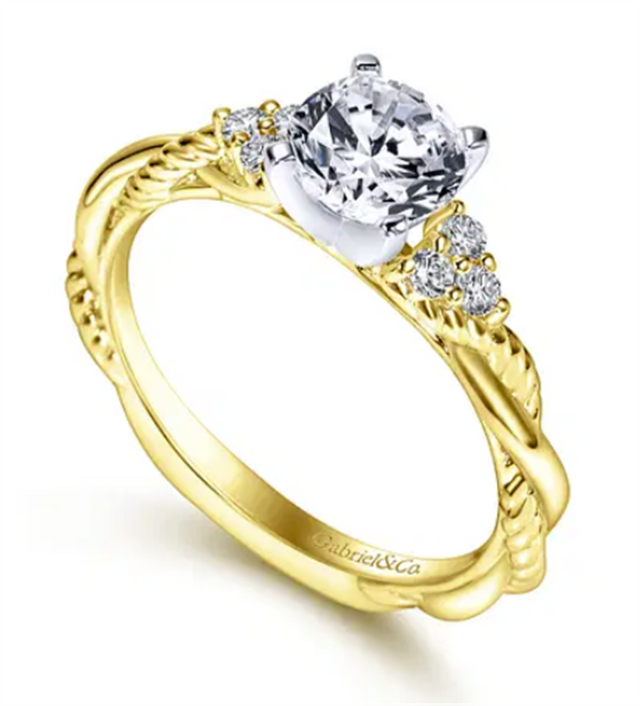 Gabriel & Co Two-Tone Twisted Rope Diamond Cluster Engagement Ring Mounting
