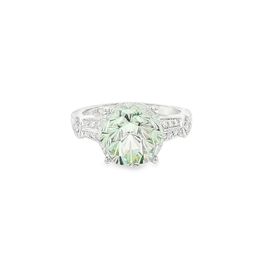 Dome Brilliant Cut Prasiolite and Diamond Ring