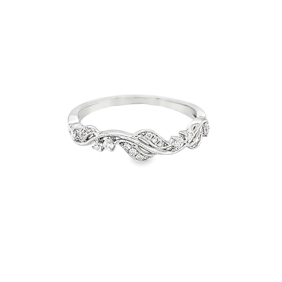 Lady's White 14 Karat Polished/Milgrain Swirl Leaf Wedding/Anniversary