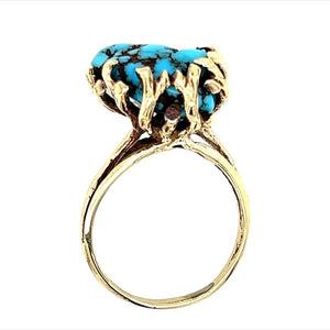 Yellow 10 Karat Turqouise Ring Estate Jewelry Size 8.25 With One Var Turquoise Gram Weight: 6.2