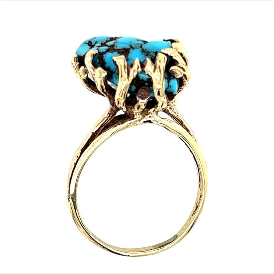 Yellow 10 Karat Turqouise Ring Estate Jewelry Size 8.25 With One Var Turquoise Gram Weight: 6.2