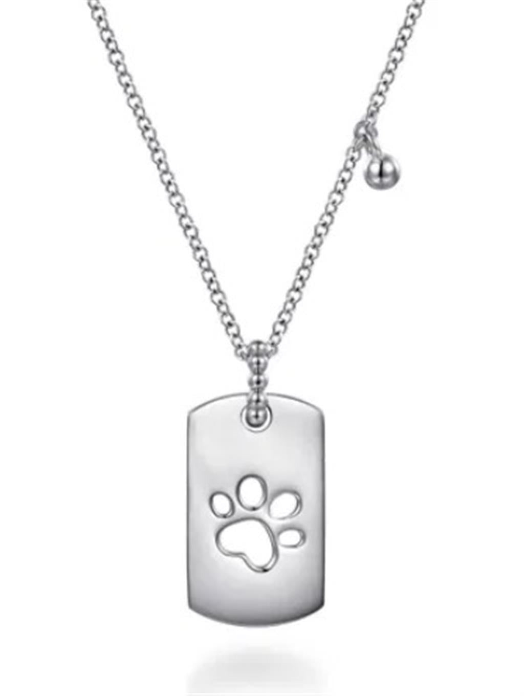 Lady's Sterling Silver Bujukan Dog Tag Paw Print Pendant Silver Neckla