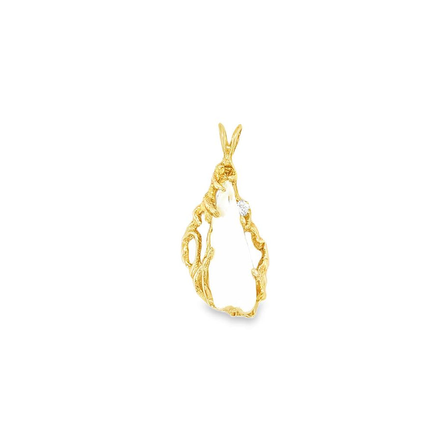 Yellow 14 Karat 23.85X8.4mm Tennessee Pearl And Diamond Free Form Pend
