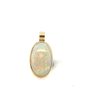 Yellow 14 Karat Custom Bezel Pendant Estate Jewelry one 8.70ct Oval Opal Gram Weight: 4.6