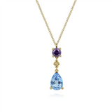 Gabriel & Co. Fashion 14K Yellow Gold Amethyst and Blue Topaz Pendant Drop Necklace