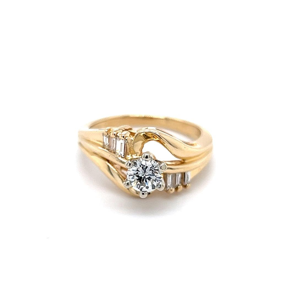 Yellow 14 Karat Round Diamond and Baguette Accent Ring