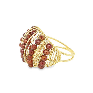 Yellow 14 Karat Polished/Diamond Cut Wire Strung Oblong Brown Pearl Ring Estate Jewelry Size 7 31=2.80x2.80mm Cultured Chocolate/Copper Pearls Gram Weight: 5.63