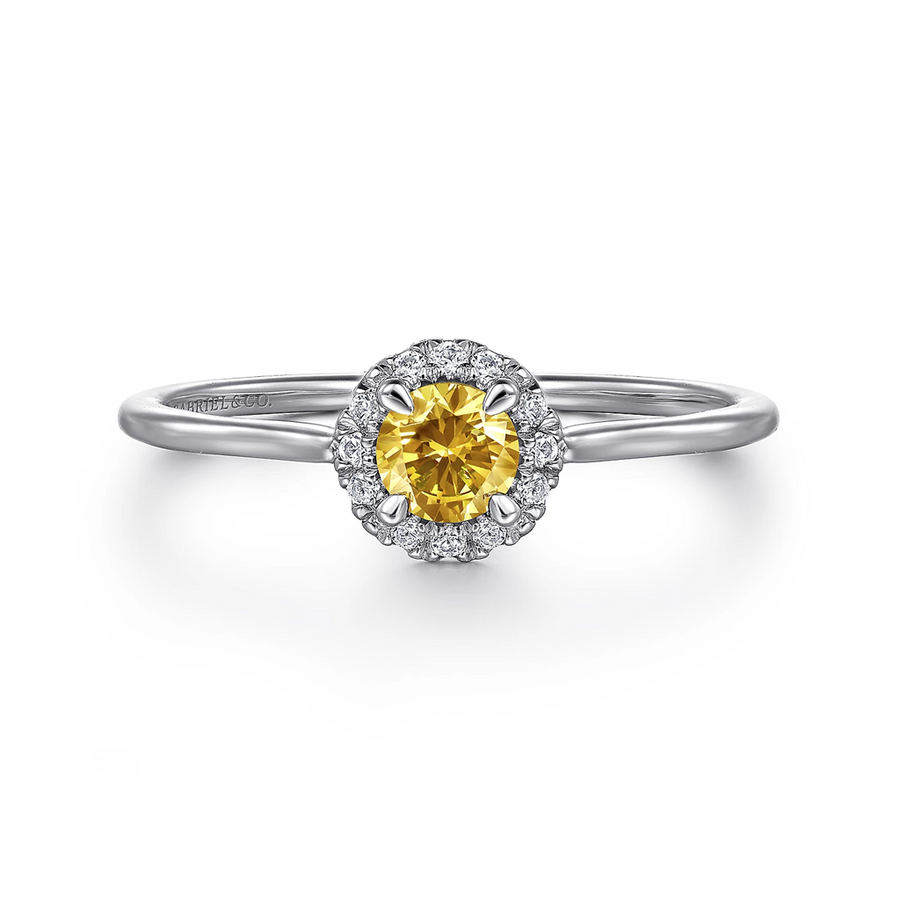 Gabriel & Co. Fashion 14K White Gold Citrine and Diamond Halo Promise Ring