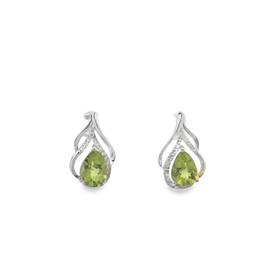 Lady's White 14 Karat Freeform Earrings 2 = 7.00x5.00mm Pear Peridots
