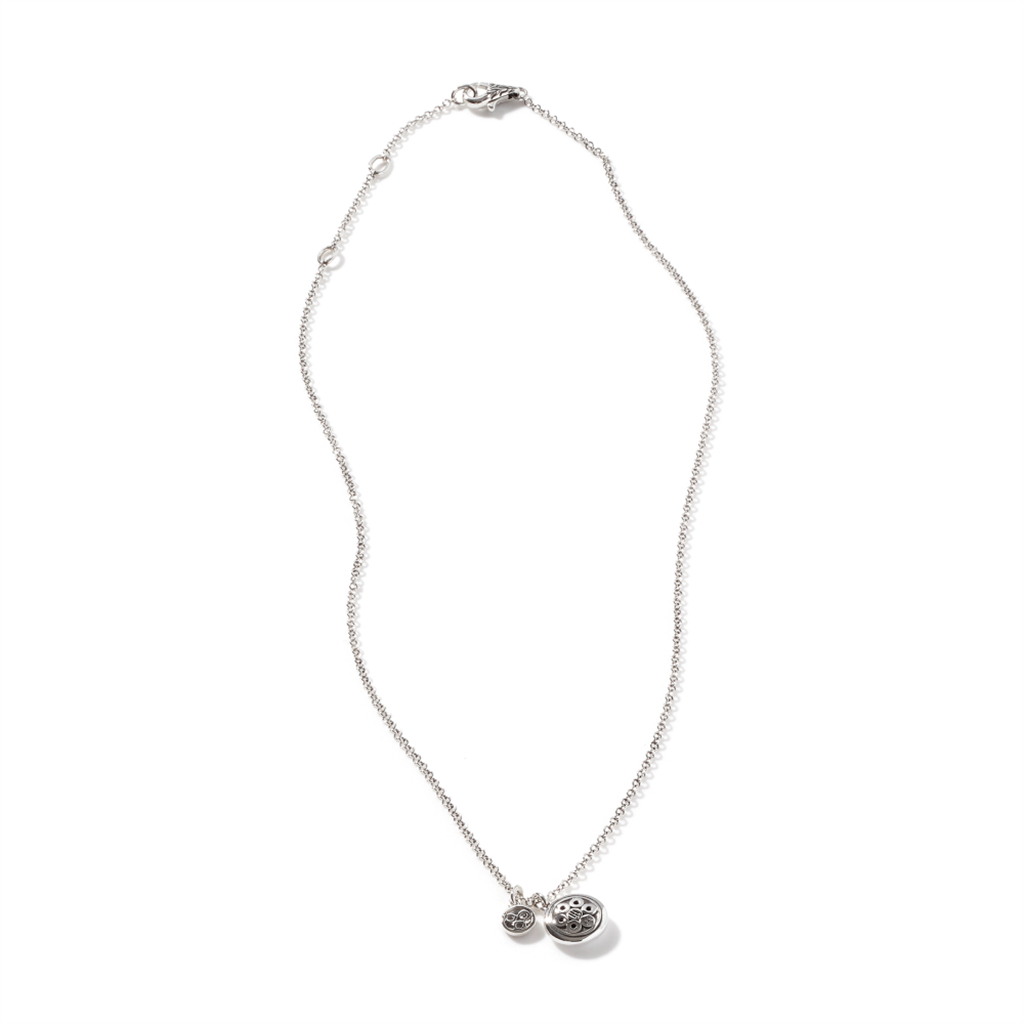 John Hardy Dot Hammered Silver Diamond Pave (0.1ct) Pendant on 1.8mm Rolo Chain Necklace