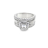 Emerald Cut Diamond Halo with Baguette Ring