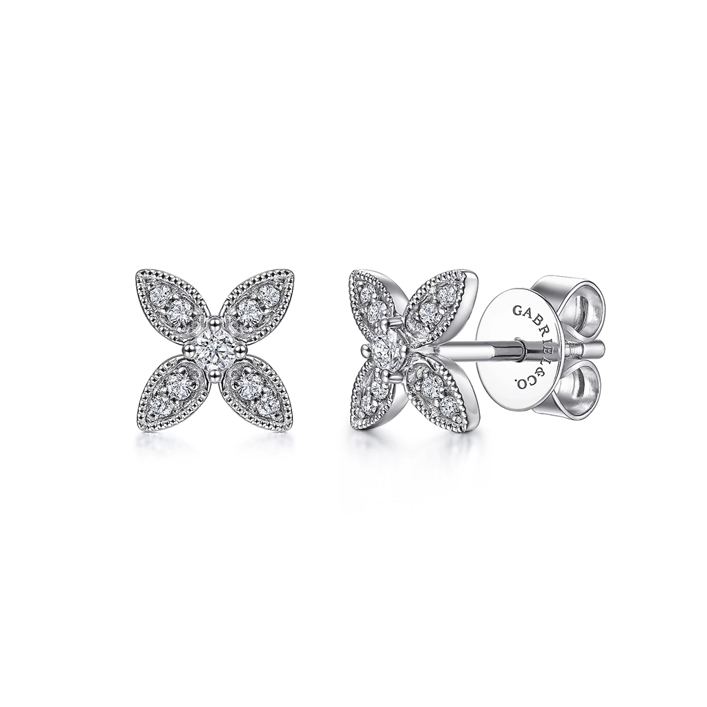 Gabriel & Co. Fashion 14K White Gold Diamond Flower Stud Earrings