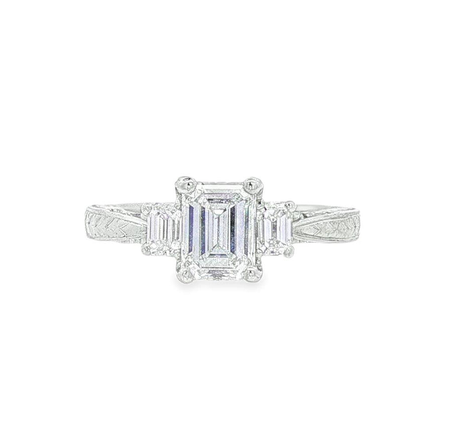 Emerald Cut Three Stone Diamond Engagement Ring