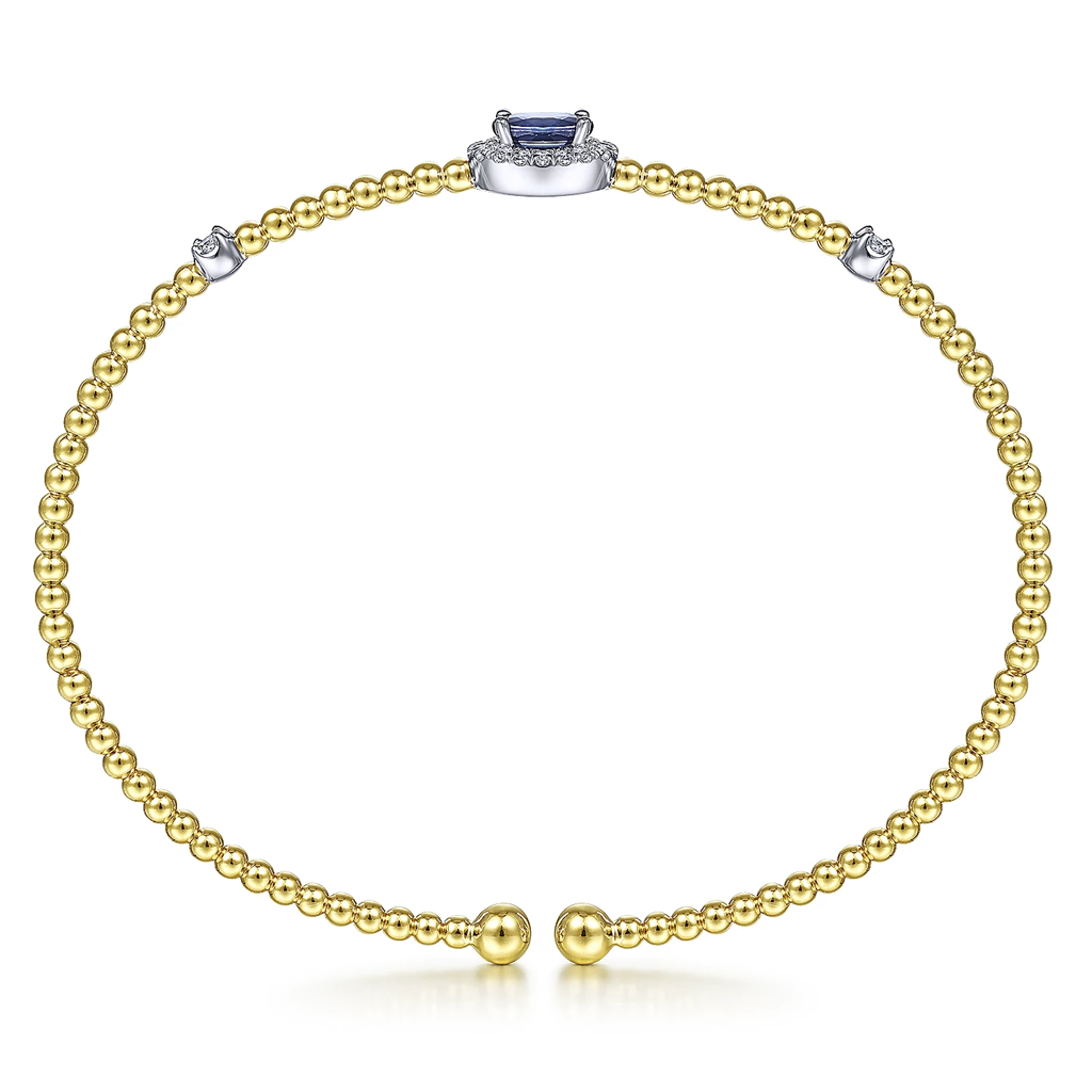Gabriel & Co. Fashion 14K White-Yellow Gold Bujukan Sapphire and Diamond Halo Bangle