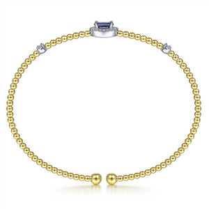 Gabriel & Co. Fashion 14K White-Yellow Gold Bujukan Sapphire and Diamond Halo Bangle