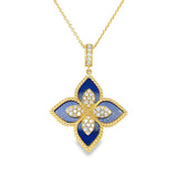 Lady's Yellow 14 Karat Milgrain Floral Lapis Necklace Length 18 With O