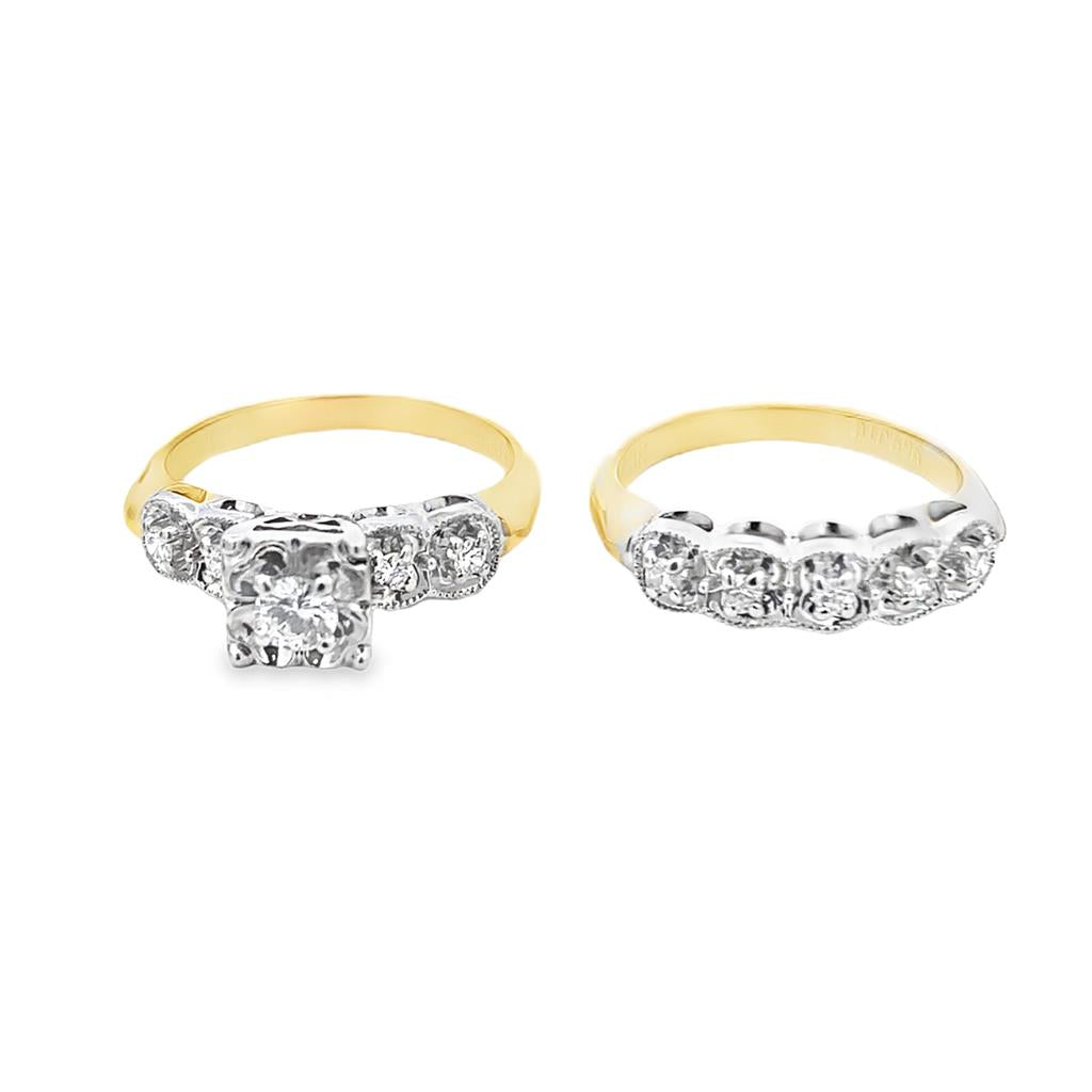 Two-Tone 14 Karat Traditional Bridal Set Estate Jewelry Wedding Band S