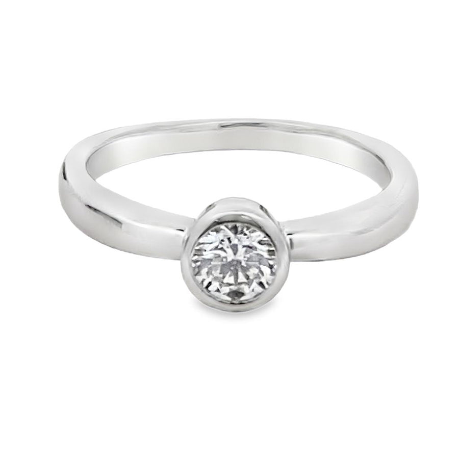 White 14 Karat Bezel Solitaire Estate Jewelry Size 7 With One = 0.32CT