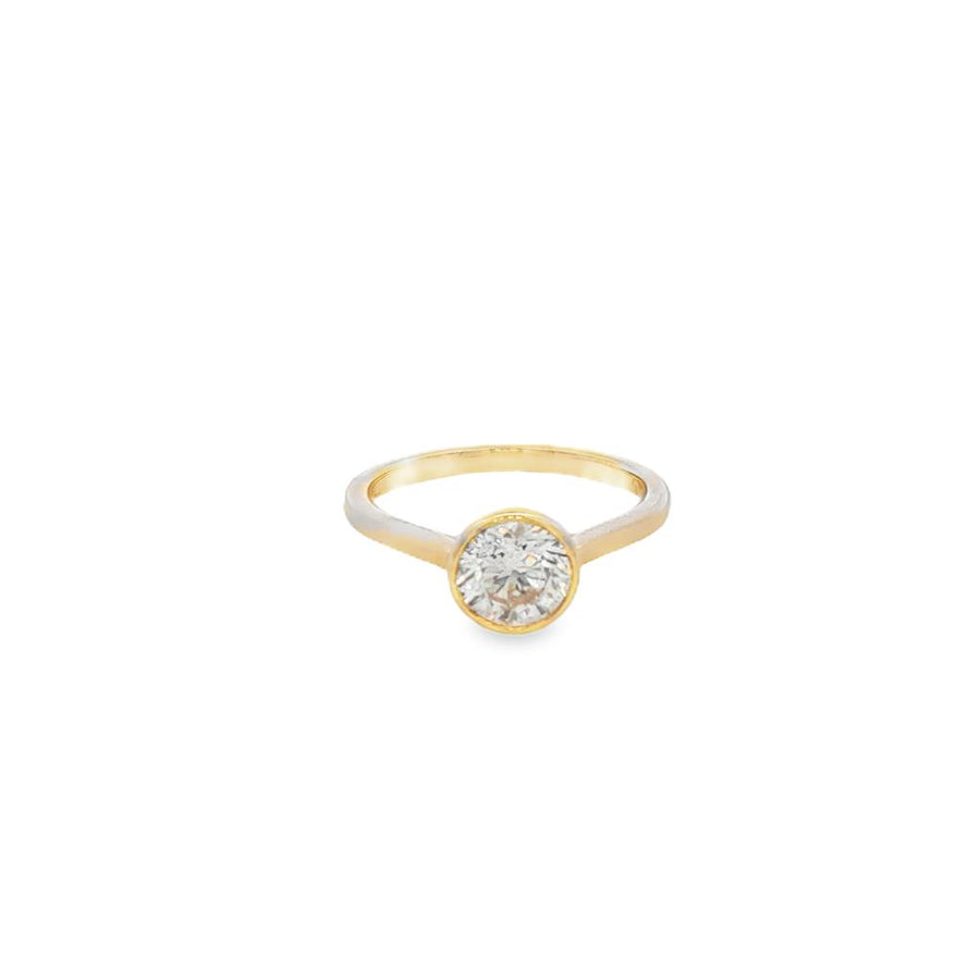 Lady's Yellow 14 Karat Round Bezel Engagement Ring with One = 1.26CT R