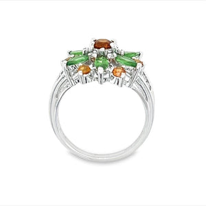 White 14 Karat Green Quartz & Citrine Ring Estate Jewelry Size 6 With 6=5.30X2.50Mm Marquise Others, One 3.90Mm Round Citrine And 0.09 Twt Other Stones Gram Weight: 4.1